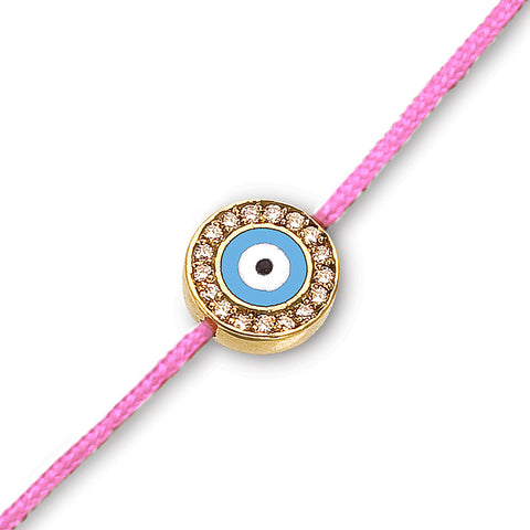 Evil Eye with Diamonds on a Pink Cord